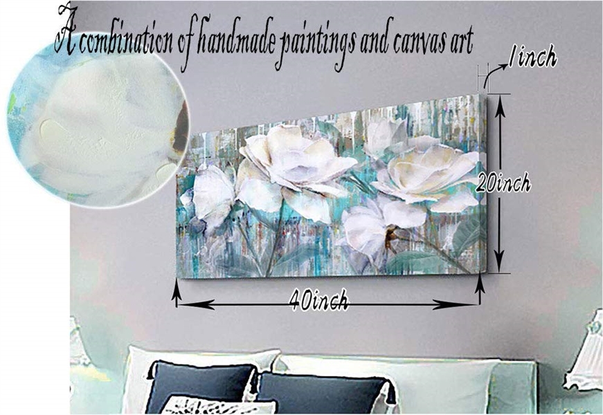 LARGE CANVAS WALL ART ABSTRACT WHITE ROSES 40x20