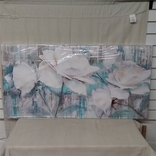 LARGE CANVAS WALL ART ABSTRACT WHITE ROSES 40x20