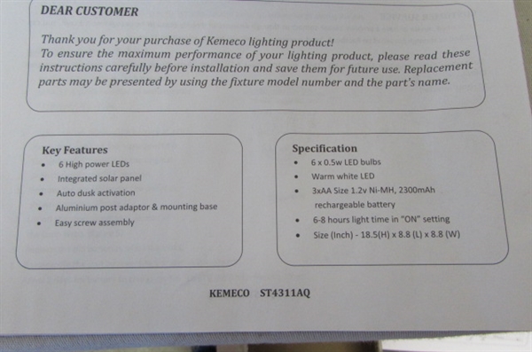 Kemeco LED Cast Aluminum Solar Post Light Fixture