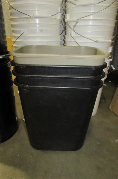 LOTS OF 5 GALLON BUCKETS, WASTE BASKETS & MORE