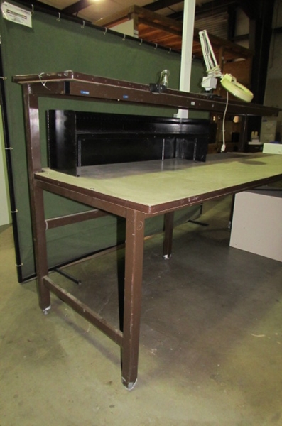 2 TIER WORK TABLE/STATION WITH DRAWER UNIT , LIGHT & METAL SHELF