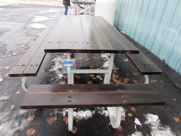 PICNIC TABLE WITH ATTACHED BENCHES