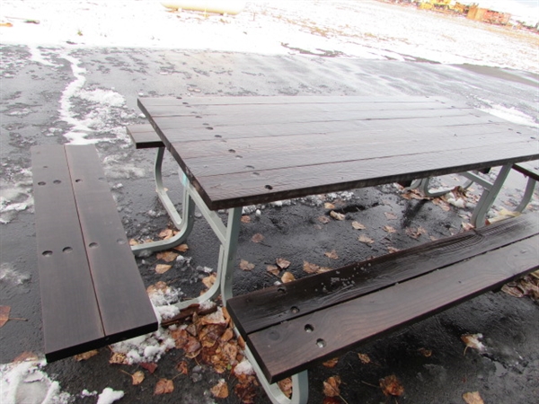PICNIC TABLE WITH ATTACHED BENCHES