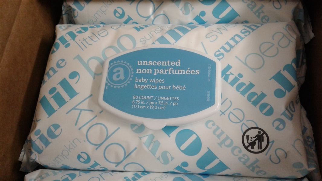 Amazon Elements Baby Wipes, Unscented, 480 Count, Flip-Top Packs