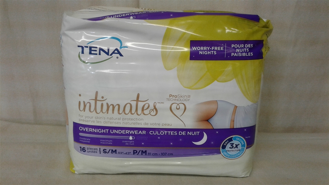 TENA INTIMATES  OVERNIGHT UNDERWEAR S/M 16 CT