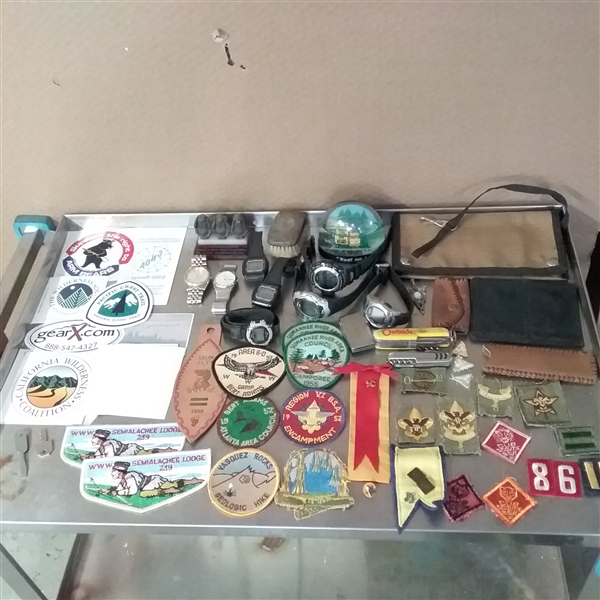 WATCHES, BOY SCOUT PATCHES, WALLETS, STICKERS AND OTHER SMALL ITEMS