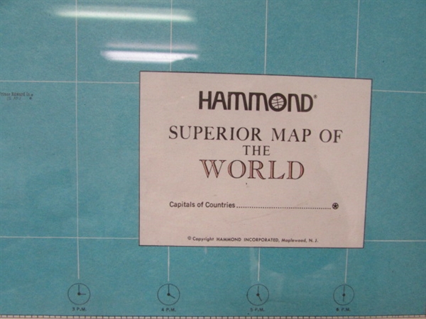 HAMMOND WORLD MAP FRAMED UNDER GLASS