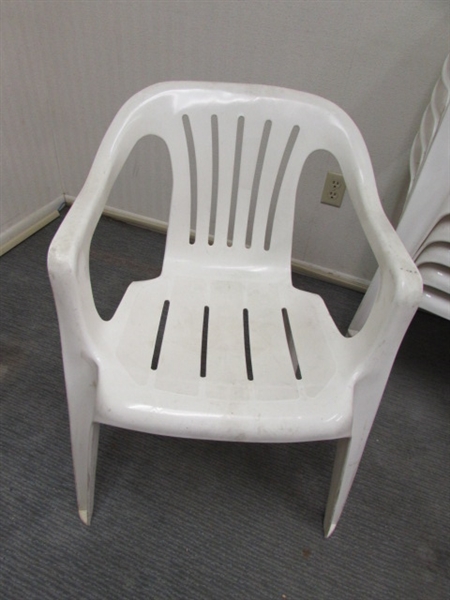 11 WHITE RESIN PATIO CHAIRS