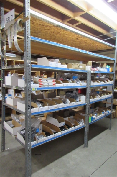 LARGE INDUSTRIAL SHELVING UNIT WITH WOOD SHELVES