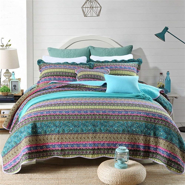 3 PIECE COTTON PATCHWORK BEDSPREAD QUILT SET