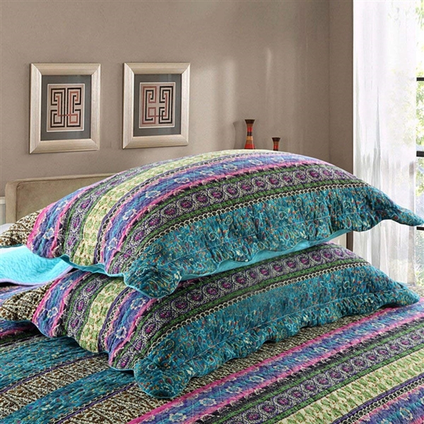 3 PIECE COTTON PATCHWORK BEDSPREAD QUILT SET