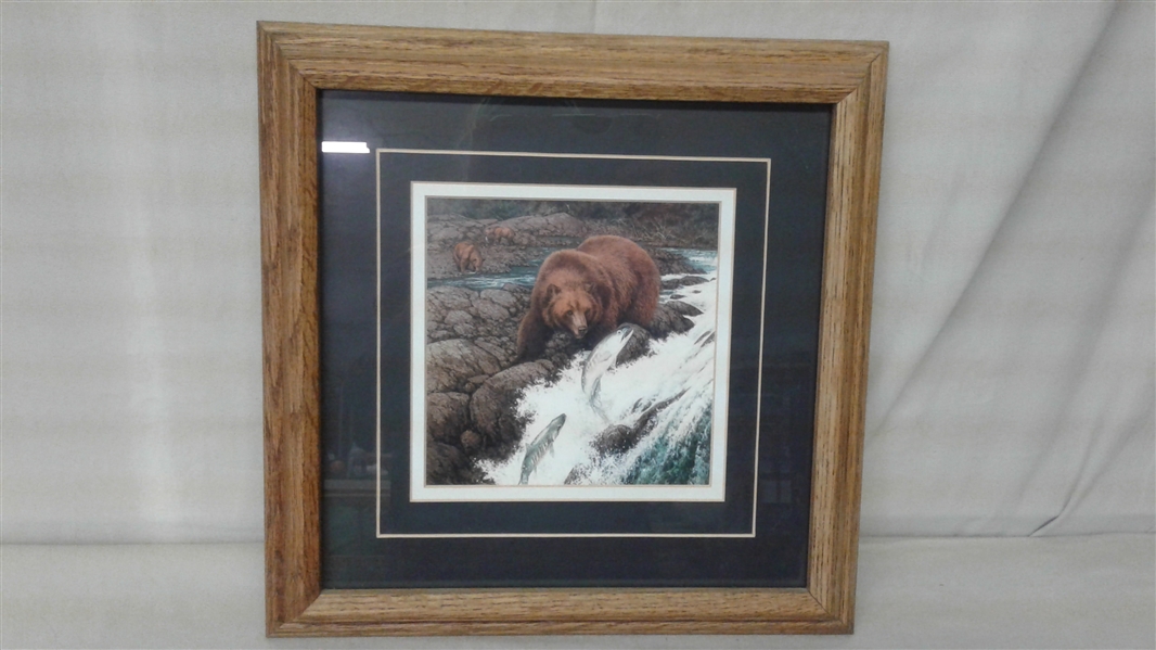 14.5x14.5 MATTED AND FRAMED BEAR IN STREAM PRINT