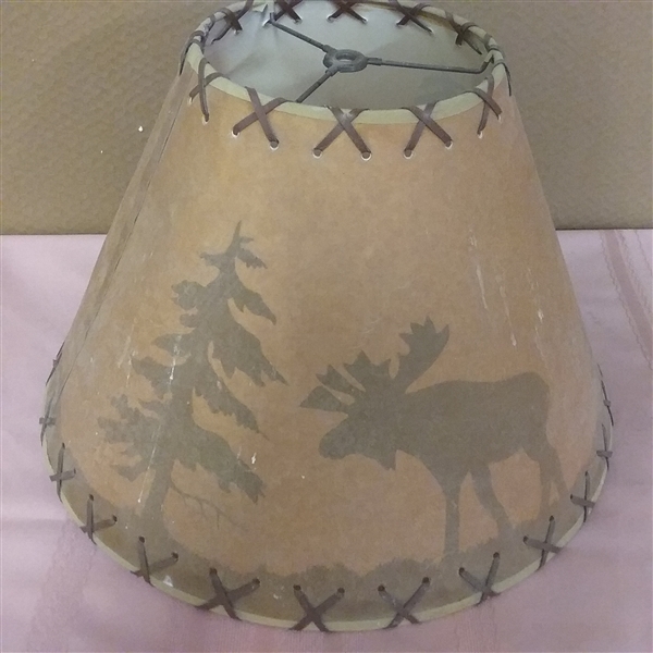 THREE PARCHMENT LAMP SHADES WITH MOOSE AND BEAR SILHOUETTES