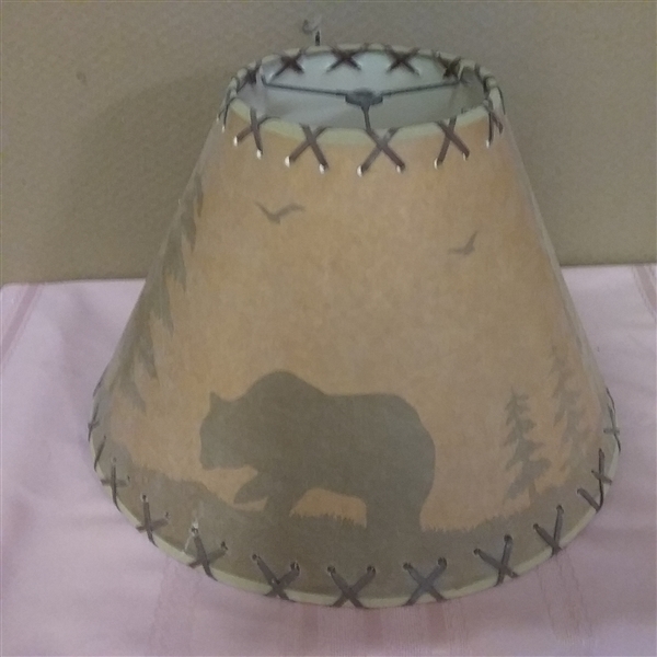 THREE PARCHMENT LAMP SHADES WITH MOOSE AND BEAR SILHOUETTES