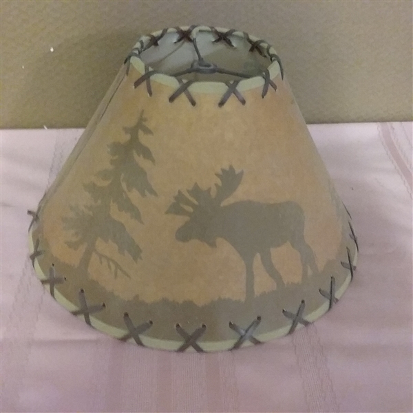 THREE PARCHMENT LAMP SHADES WITH MOOSE AND BEAR SILHOUETTES