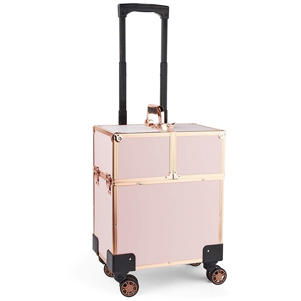 LOCKING ROSE GOLD AND PINK COSMETIC CART TRAIN CASE-NO WHEELS