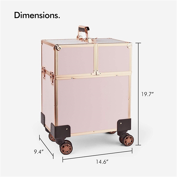 LOCKING ROSE GOLD AND PINK COSMETIC CART TRAIN CASE-NO WHEELS