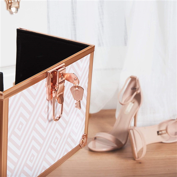 LOCKING ROSE GOLD AND PINK COSMETIC CART TRAIN CASE-NO WHEELS