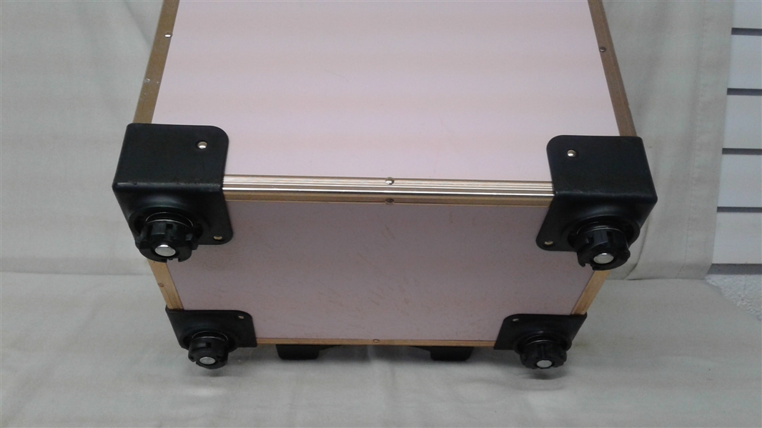 LOCKING ROSE GOLD AND PINK COSMETIC CART TRAIN CASE-NO WHEELS