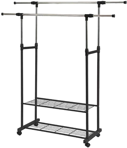 ADJUSTABLE GARMENT RACK WITH TWO TIER SHELF