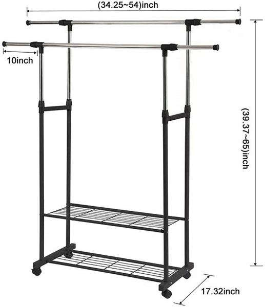 ADJUSTABLE GARMENT RACK WITH TWO TIER SHELF