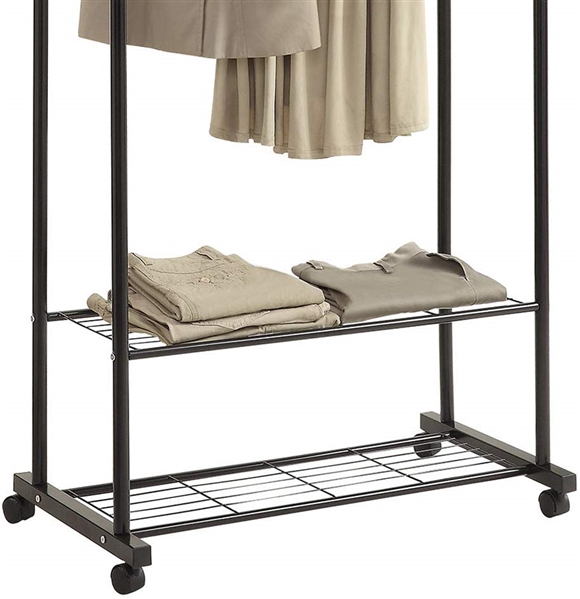 ADJUSTABLE GARMENT RACK WITH TWO TIER SHELF