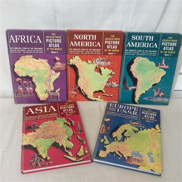 VINTAGE SET OF THE GOLDEN BOOK PICTURE ATLAS OF THE WORLD BOOKS 1-5