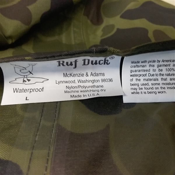 RUF DUCK WATERPROOF JACKET AND OVERALLS + LONG SLEEVE SHIRT LARGE