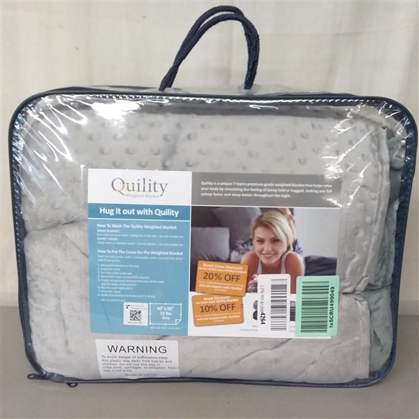 QUILITY 15 LB WEIGHTED BLANKET QUEEN WITH REMOVABLE MINKY COVER