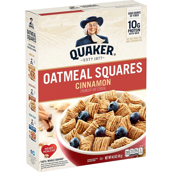 Quaker Oatmeal Squares Cereal, Cinnamon, 14.5-Ounce Boxes Pack of 3