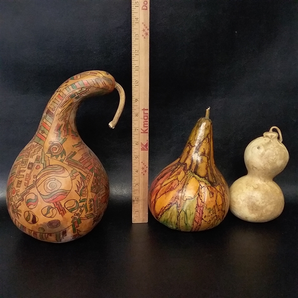Clay Vase, Pottery Bowl with Lid, and Gourds