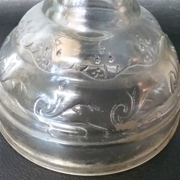 5 Glass Oil Lamps and an Etched Glass Crystal Dish