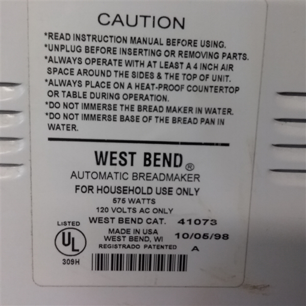 West Bend Automatic Bread & Dough Maker