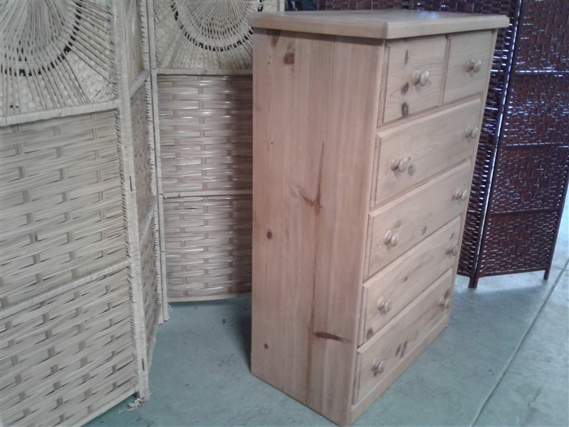 Rustic Natural Wood 6 Drawer Highboy