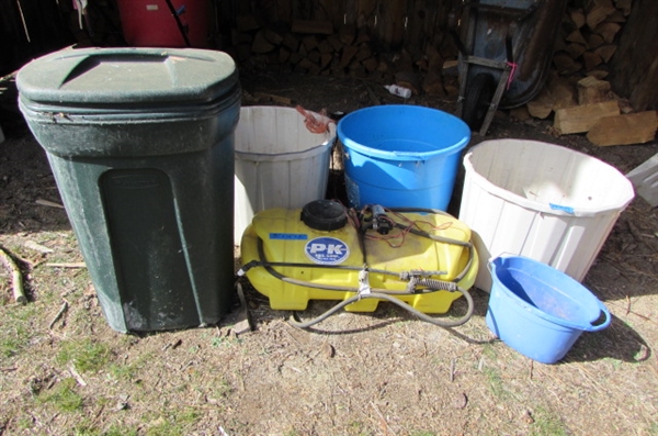 TRASH CAN, BUCKETS & SPRAYER