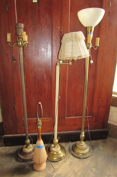 3 ANTIQUE FLOOR LAMPS & A TABLE LAMP