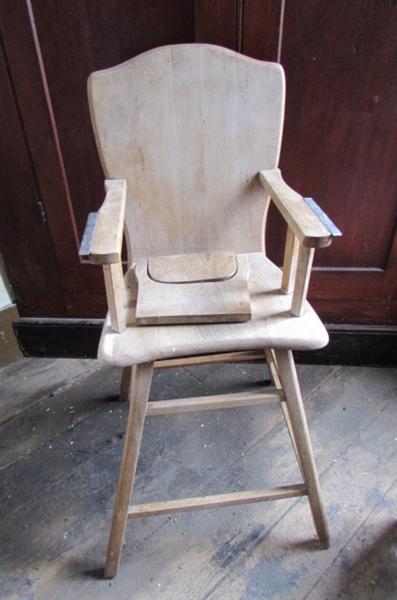 Lot Detail - Vintage Wood High Chair & Potty Chair For Display Only