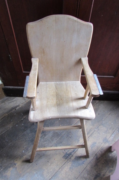 Lot Detail - VINTAGE WOOD HIGH CHAIR & POTTY CHAIR FOR DISPLAY ONLY