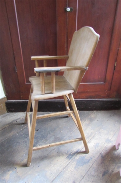 Lot Detail - VINTAGE WOOD HIGH CHAIR & POTTY CHAIR FOR DISPLAY ONLY