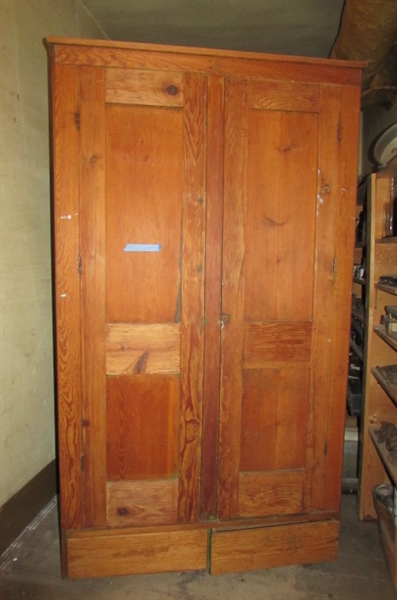 LARGE ANTIQUE WOOD CLOSET WITH BOTTOM DRAWERS