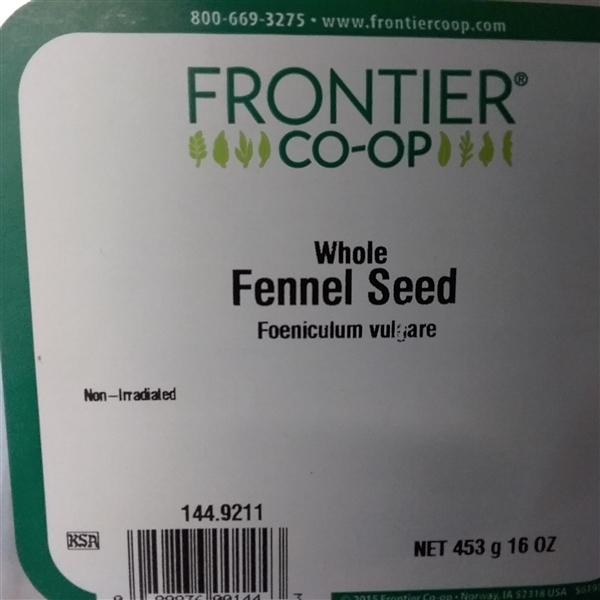 Frontier CO-OP Fennel Seed Whole, 16 Ounce Bag