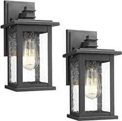 Emliviar Indoor/Outdoor Wall Mount Sconce/Lantern Lights Black Finish with Clear Seeded Glass - 2-PACK