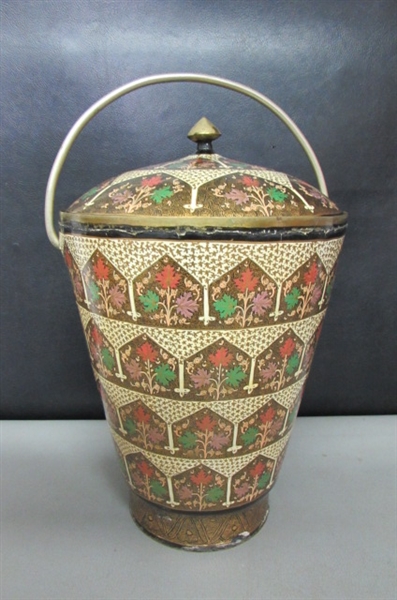 ANTIQUE KASHMIR BRASS & PAPER MACHE' ICE BUCKET & BOWL