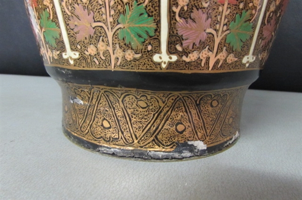 ANTIQUE KASHMIR BRASS & PAPER MACHE' ICE BUCKET & BOWL