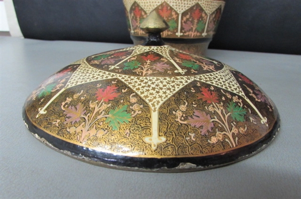 ANTIQUE KASHMIR BRASS & PAPER MACHE' ICE BUCKET & BOWL