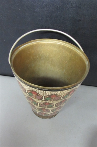 ANTIQUE KASHMIR BRASS & PAPER MACHE' ICE BUCKET & BOWL