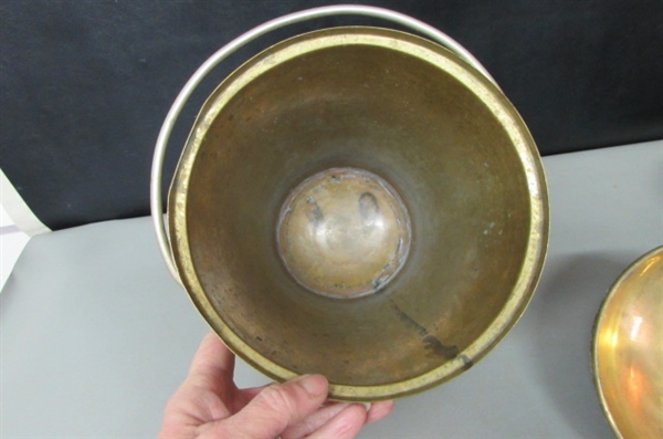 ANTIQUE KASHMIR BRASS & PAPER MACHE' ICE BUCKET & BOWL