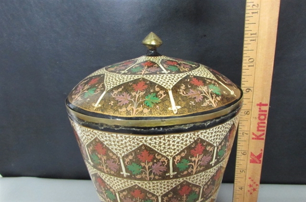 ANTIQUE KASHMIR BRASS & PAPER MACHE' ICE BUCKET & BOWL