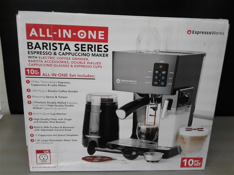 EspressoWorks 10 Pc All-In-One Barista Bundle Espresso Machine