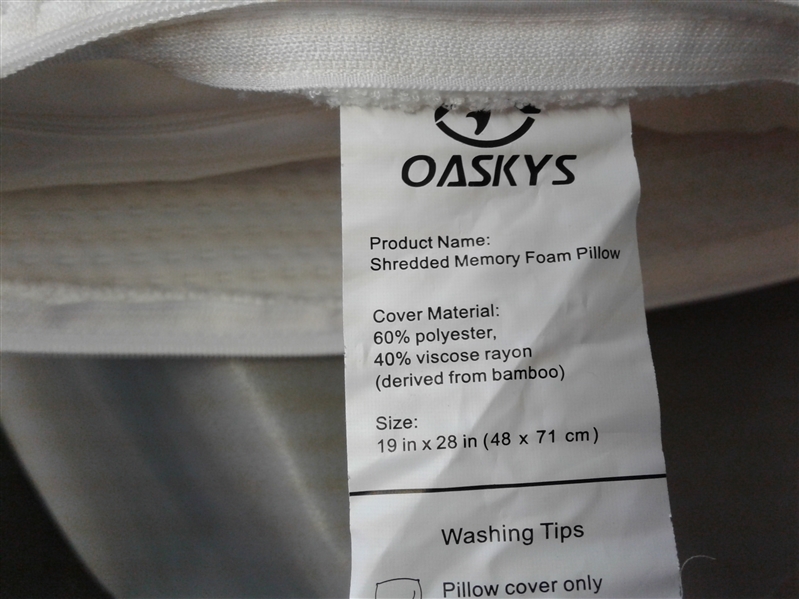 Oaskys Bamboo Bed Pillow with Zipper Removable Case- 1 Pillow